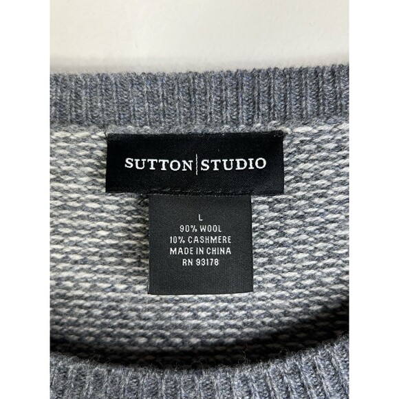 Sutton Studio Cashmere Blend Gray Stripe Crew Neck Sweater Size Large - Picture 3 of 5